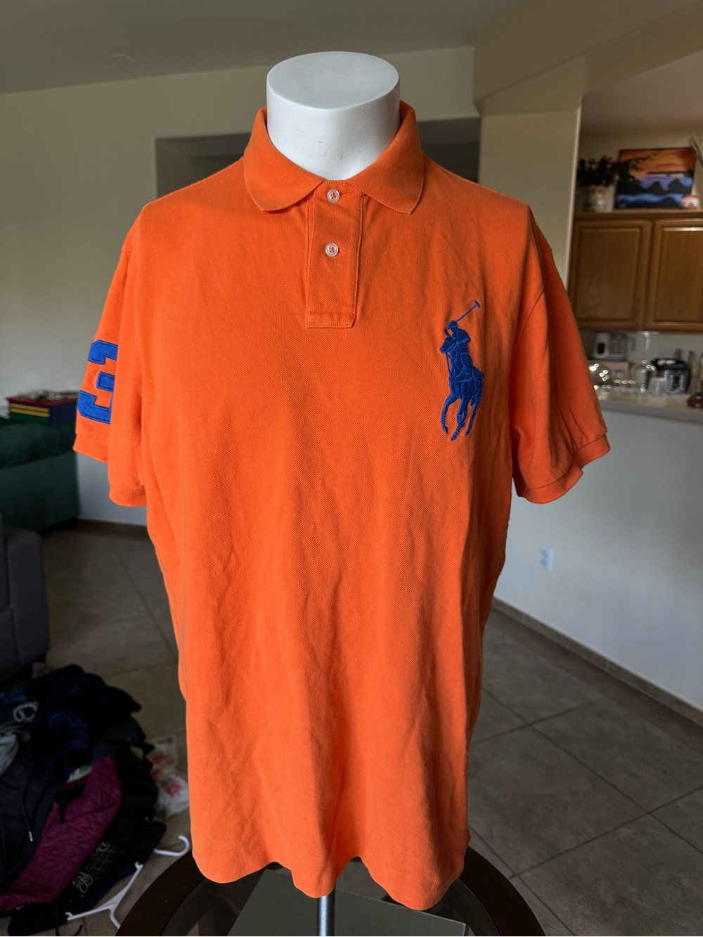 Ralph Lauren Orange Polo with Blue Pony Embroidery